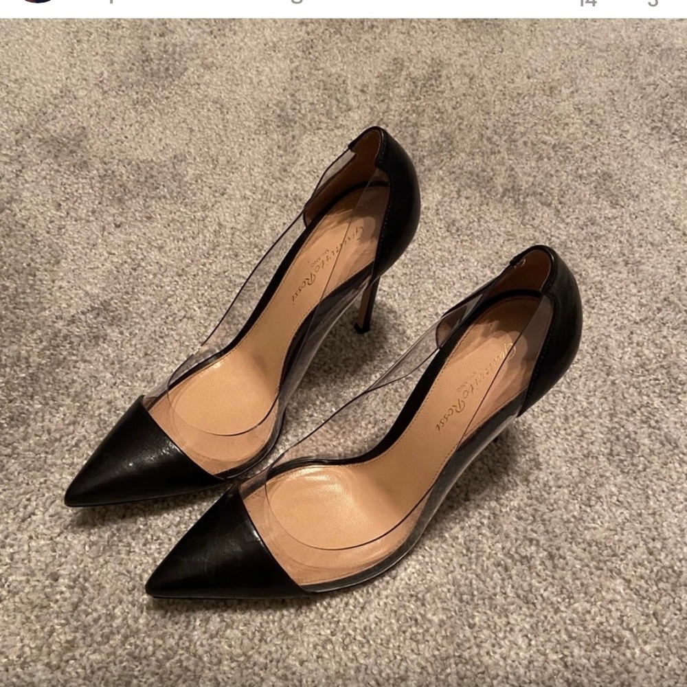 Gianvito Rossi Plexi 85 leather and PVC pumps designer heels black 37.5
